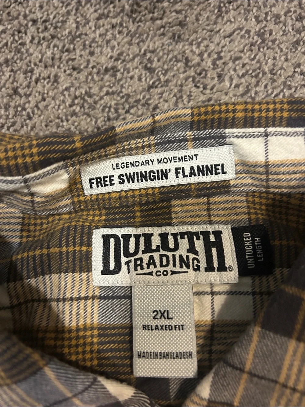 Duluth Trading Co Plaid Button-Down Shirt in Brown, White & Gray